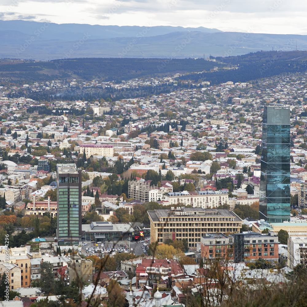 Tbilisi city center aerial view from the mountain Mtazminda, Tbilisi Georgia Tbilisi city center aerial view from the mountain Mtazminda, Tbilisi Georgia