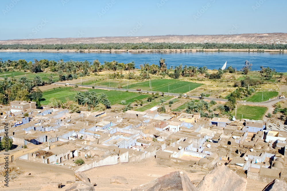Overview of Nubian village with Nile River in the background