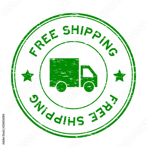 Grunge green free shipping with truck icon round rubber stamp