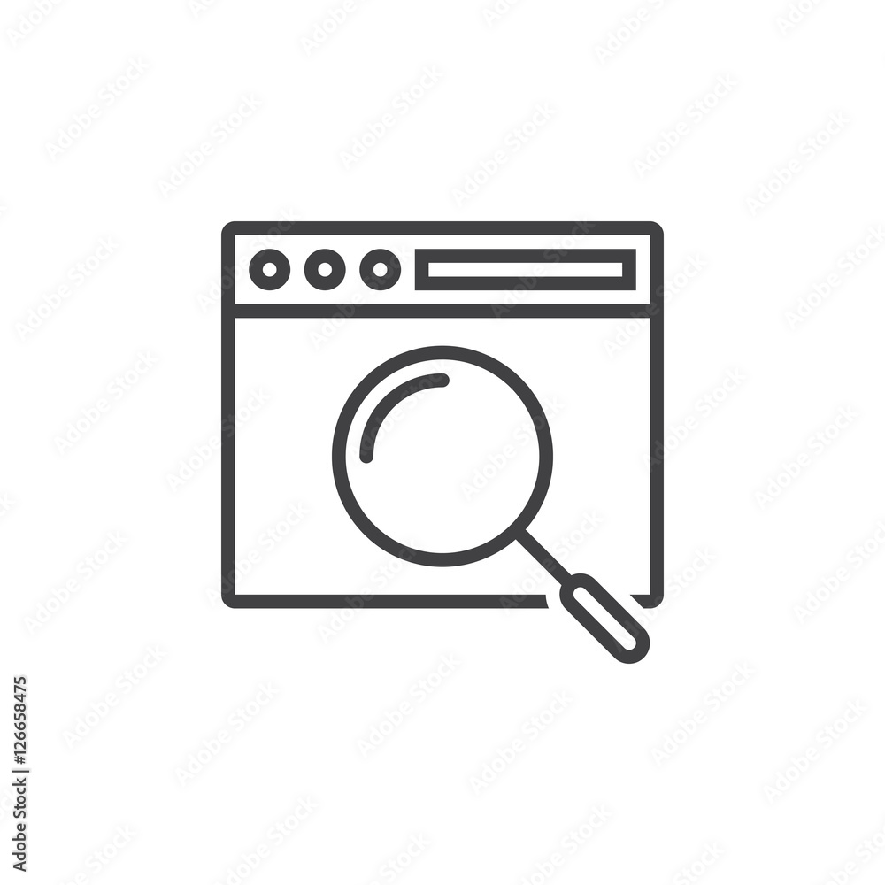 Online search symbol. Web browser with magnifying glass line icon, outline vector sign, linear pictogram isolated on white. logo illustration Online search symbol. Web browser with magnifying glass line icon, outline vector sign, linear pictogram isolated on white. logo illustration