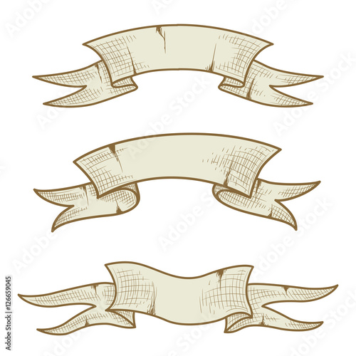 Vintage hand drawn banners design vector illustration. Vintage ribbons isolated on white background