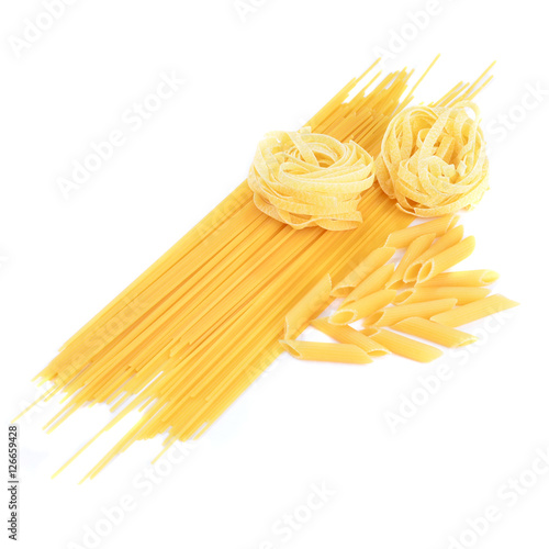 Assorted spaghetti pasta nests for cooking