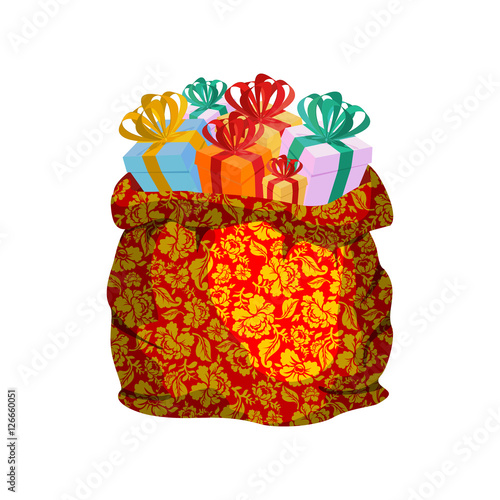 Father Frost Sack Khokhloma for new year. Bag Santa Claus is fro