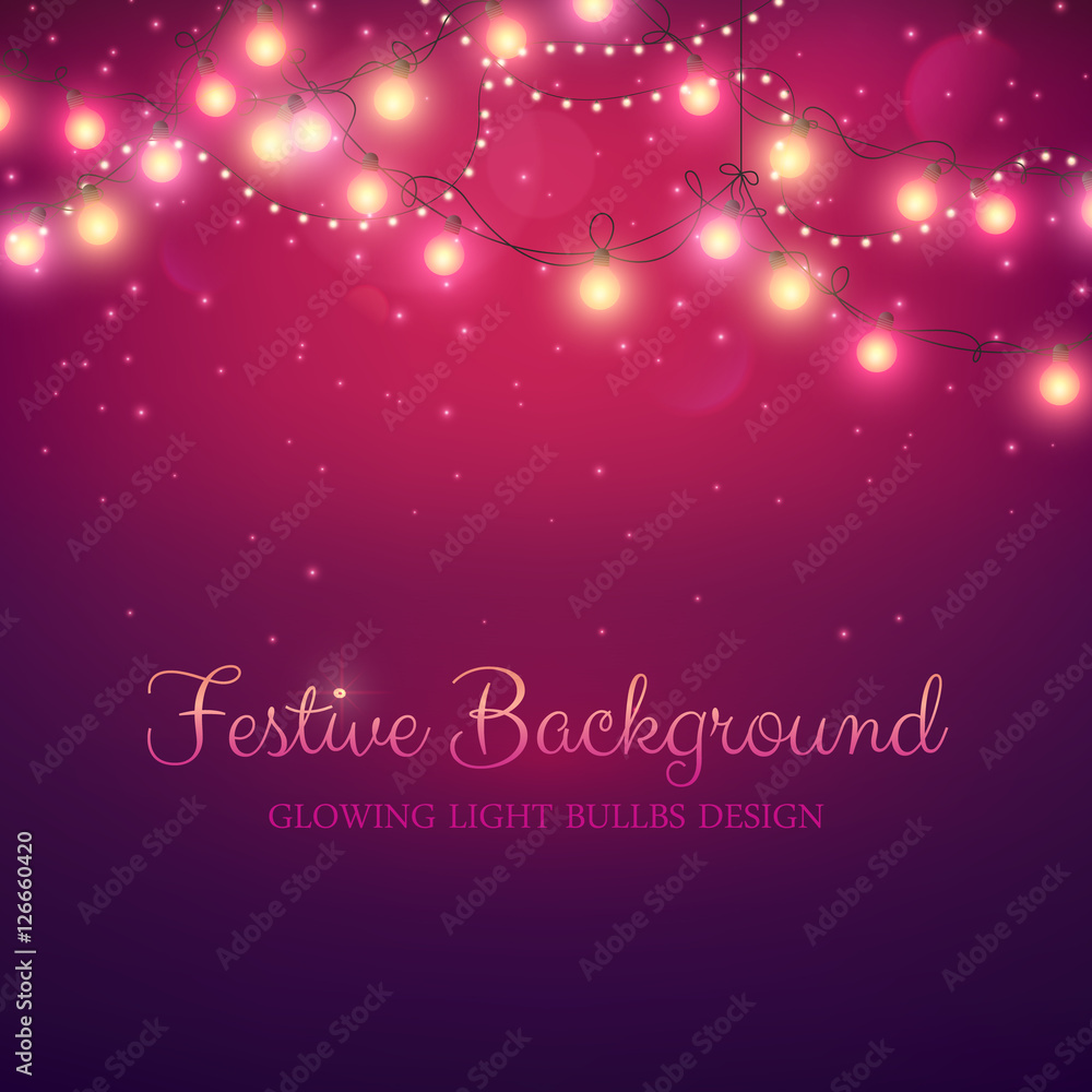 Glowing light bulbs design. Abstract background. Vector illustration. Christmas greeting card.
