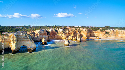 Aerial from Praia da Marinha in the Algarve Portugal