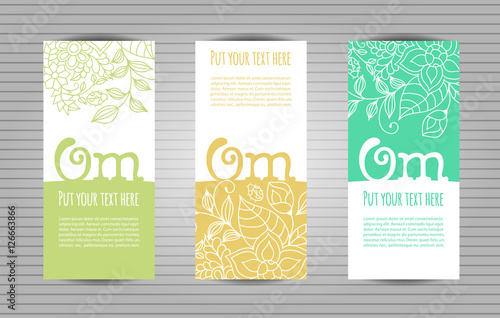Om mantra lettering with floral pattern long flyer. Yoga and meditation studio long flyer or trifold templates.