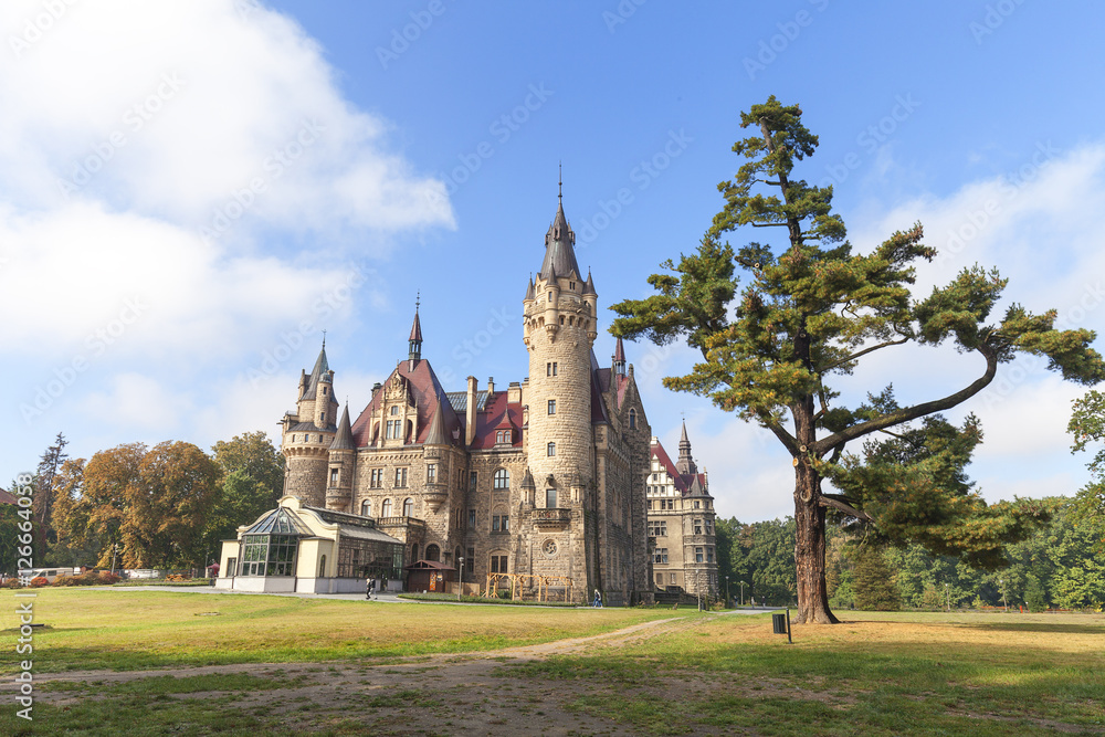 View on 17 th century  Moszna Castle on a sunny day, Poland