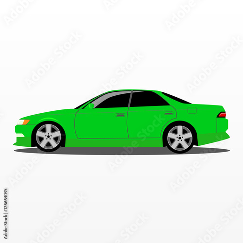 Green sport car side view, drift car, flat design