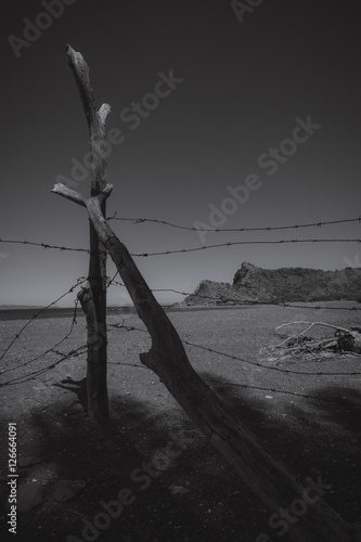B&W Baja fenced off beach
