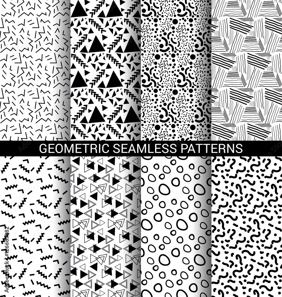 Set of abstract geometric seamless patterns Set of abstract geometric seamless patterns