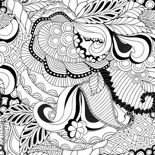 stock vector seamless abstract monochrome doodle flower and wave