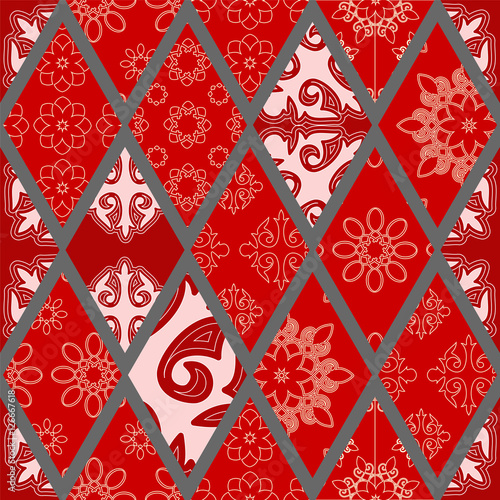 abstract seamless patcwork tile with floral ornament.arabic or o