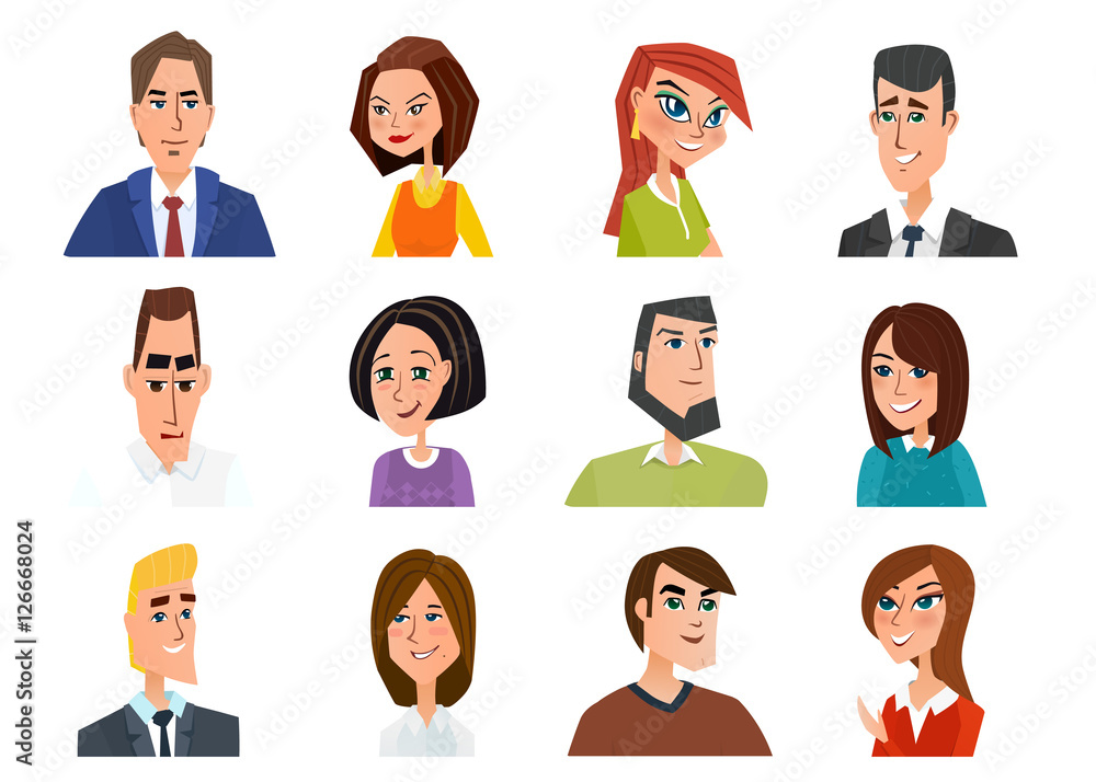 Set of avatar icons. Business cartoon concept. Vector illustration isolated on white background in flat style. Set of avatar icons. Business cartoon concept. Vector illustration isolated on white background in flat style.