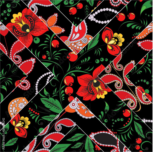 abstract seamless patcwork tile with floral ornament.arabic or o