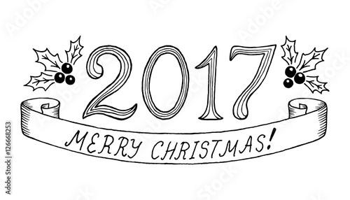 Merry Christmas 2017. Hand drawn lettering. Vector illustration.