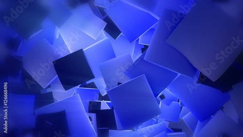 3D abstract blue flying glowing squares
