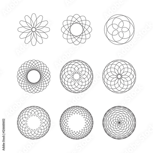 Set of spirograph elements. Collection of abstract shapes for design. Vector illustration. photo