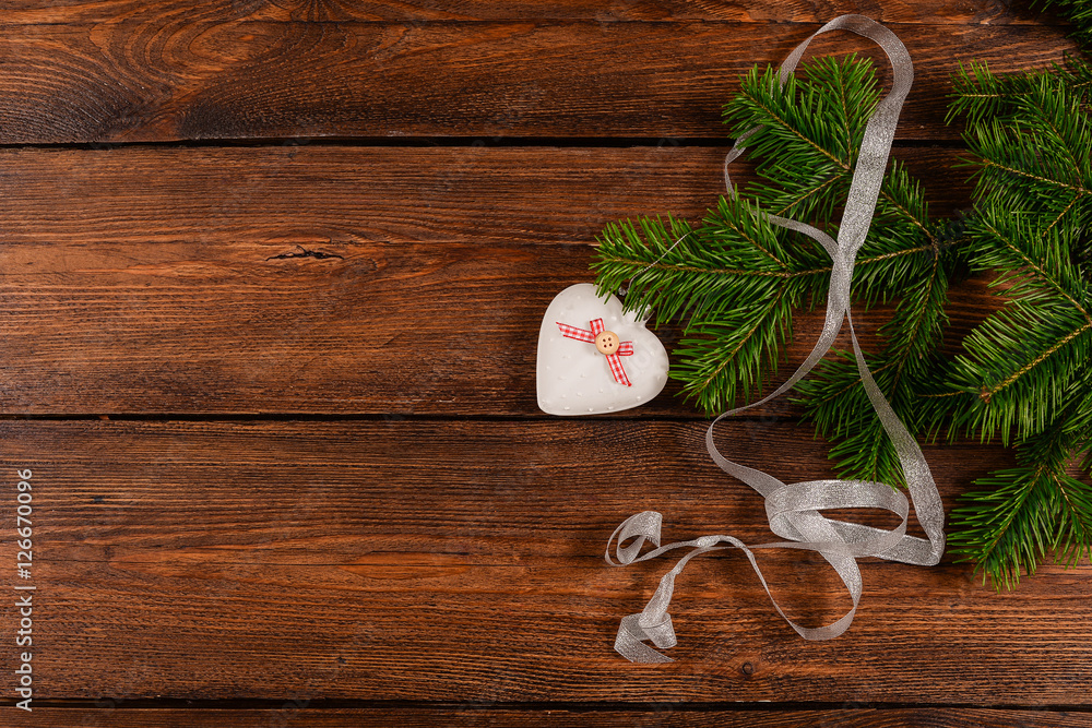 Christmas white wooden background top view