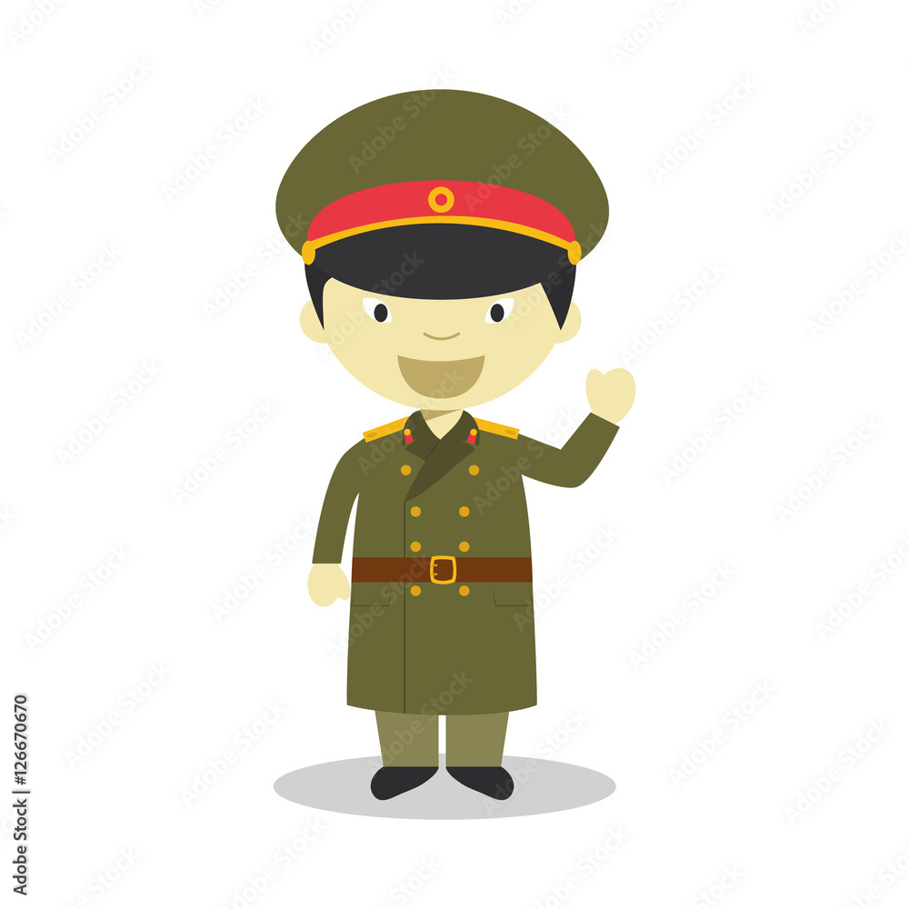 Character from North Korea dressed in the traditional way as a military. Vector Illustration. Kids of the World Collection.