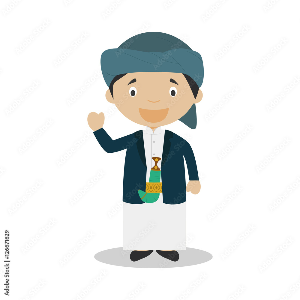 Character from Yemen dressed in the traditional way Vector Illustration. Kids of the World Collection. Character from Yemen dressed in the traditional way Vector Illustration. Kids of the World Collection.