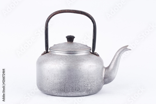 old vintage retro Kettle on white background drink isolated . Which, kettle made of aluminum materials.
