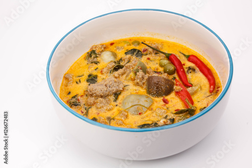 Hot Thai curry with Grind meat in coconut milk and red chilli ,