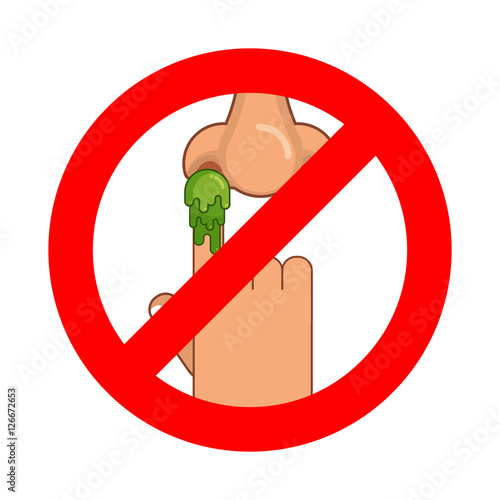Forbidden to pick nose. Ban booger. Red prohibition sign. Strike