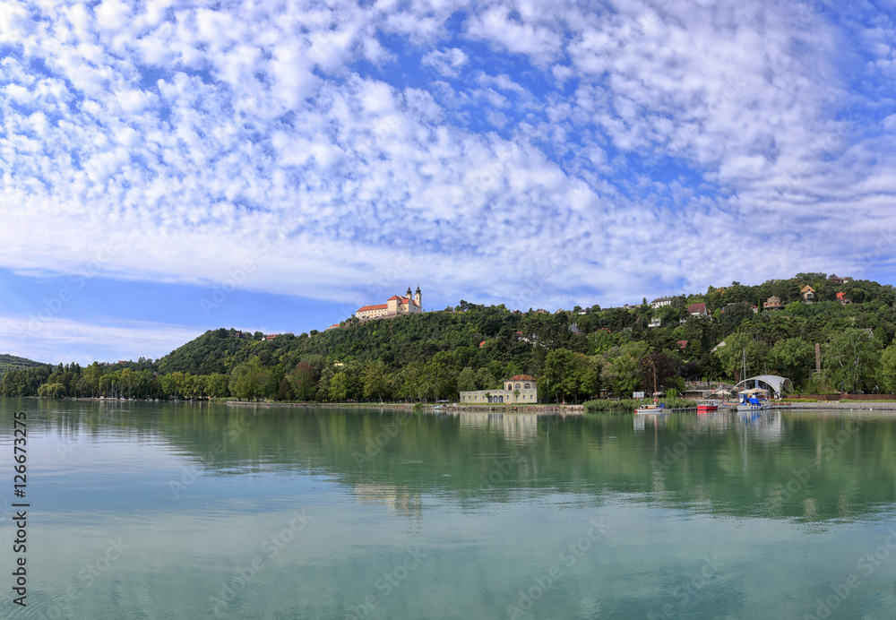 The harbor and the Abbey of Tihany in Hungary