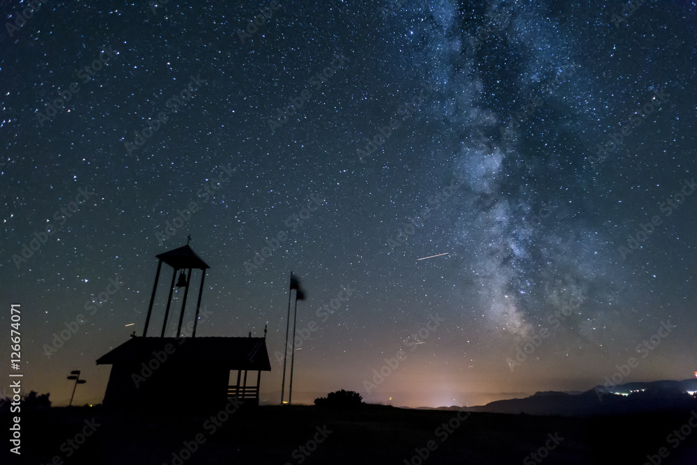 Milky way galaxy over a Chapel in Bulgaria Milky way galaxy over a Chapel in Bulgaria
