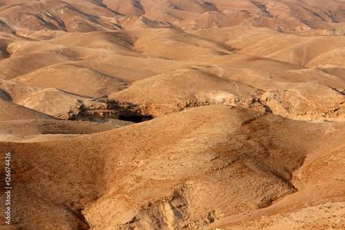 Mountainous Judean desert landscape near Jericho, Israel. photo