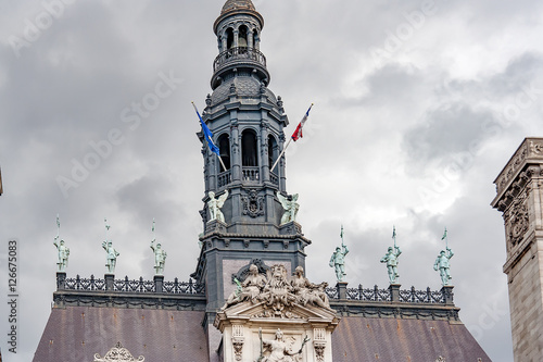 PARIS, FRANCE. circa april 2016: Roof detail of the Hotel de Ville or Paris city hall . This building has been used as the location of the municipality of Paris since 1357. 