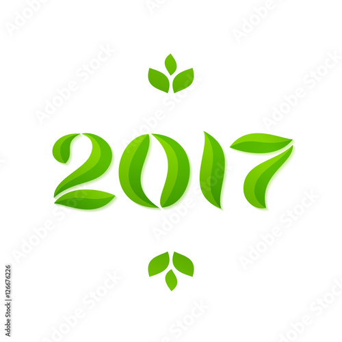 Happy new year 2017 eco leaves greeting card design