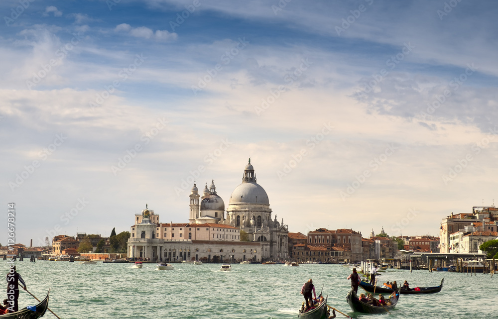 Venice view of Basilica Santa Maria della Salute from Grand Canal
