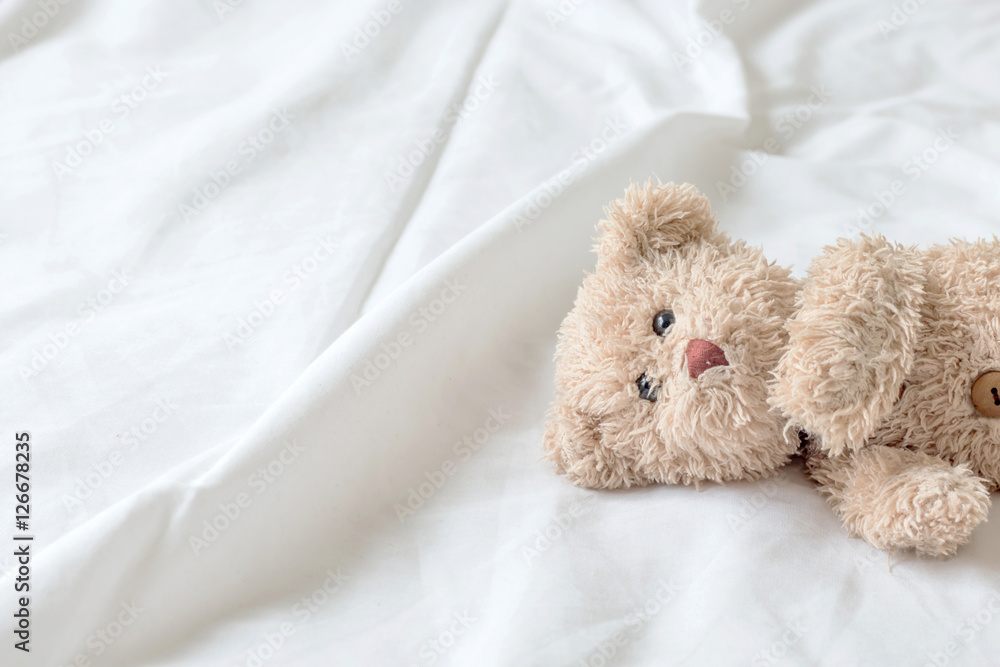 Fototapeta premium Teddy Bear lying in the bed / Teddy bear
