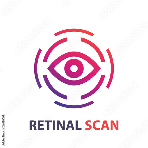 retina scan icon, logo on white, eye scanner, biometric recognition system