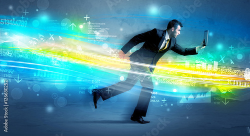Business man running in high tech wave concept © ra2 studio