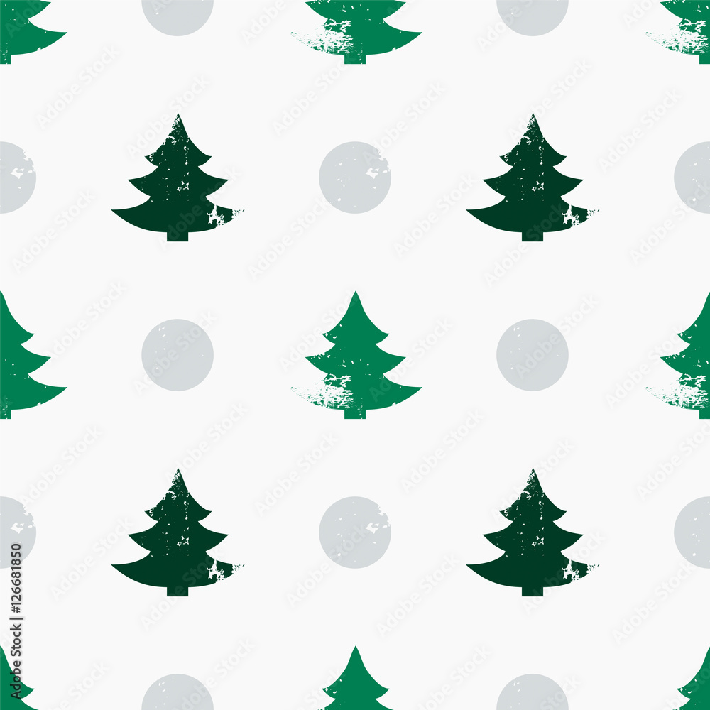 Abstract seamless pattern with Christmas trees in grunge style with scratches, vector  illustration