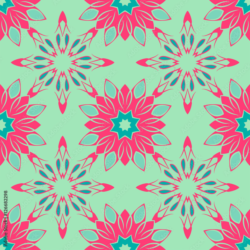 Seamless pattern with mandalas in beautiful colors. Vector background
