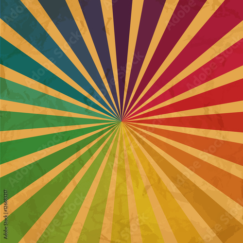 Spectrum colors with grunge texture. Colorful rays vector background