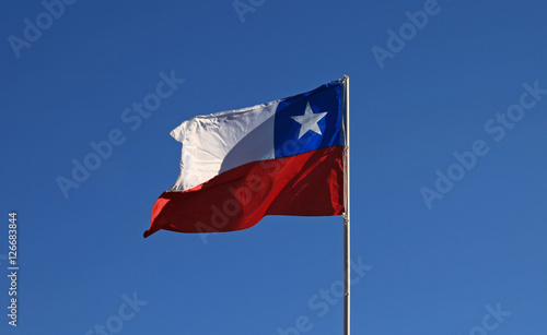 Flags of Chile on the blue sky