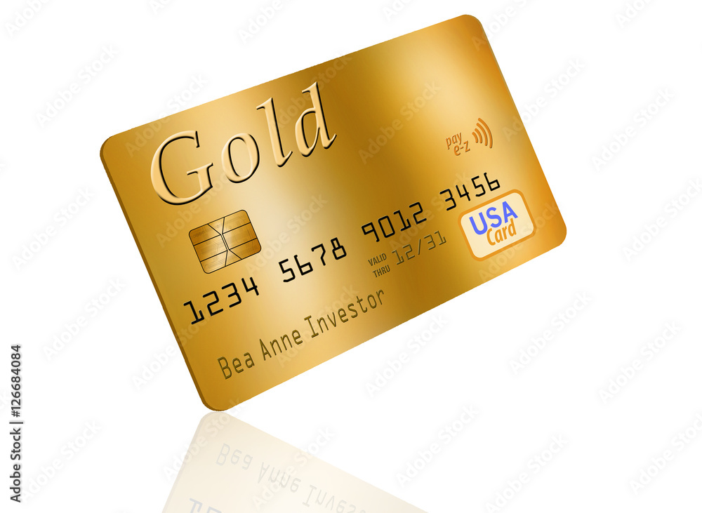 Gold credit card, gold debit card on white background Gold credit card, gold debit card on white background