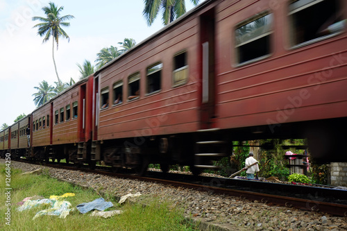 Moving train on the railway