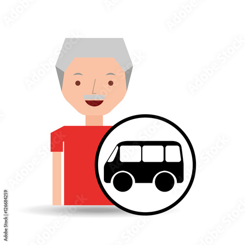 cartoon man elder icon mini bus graphic vector illustration eps 10