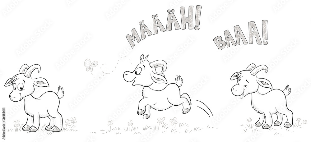 Vektor Illustration von drei Ziegen in unterschiedlichen Positionen Vektor Illustration von drei Ziegen in unterschiedlichen Positionen