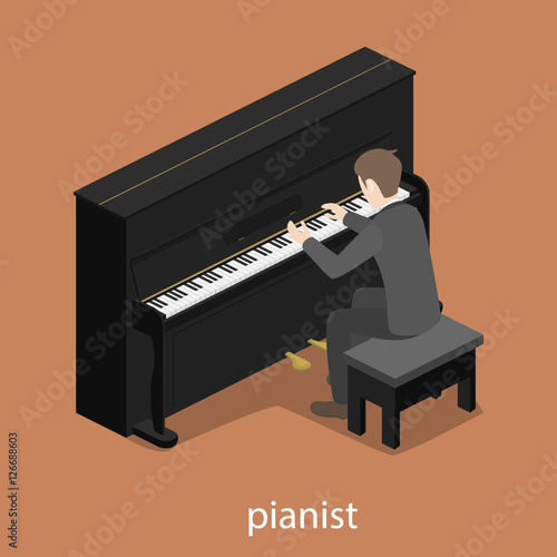 Pianist solo male piano accompaniment flat 3d web isometric infographic concept vector