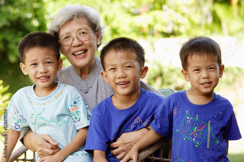 Grandmother with three grandsons