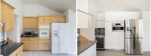 Kitchen interior Before and After remodelling.