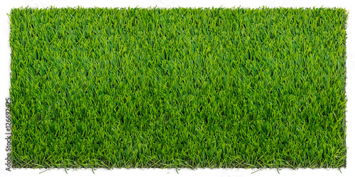 Grass mat on white background. Artificial turf tile background. photo