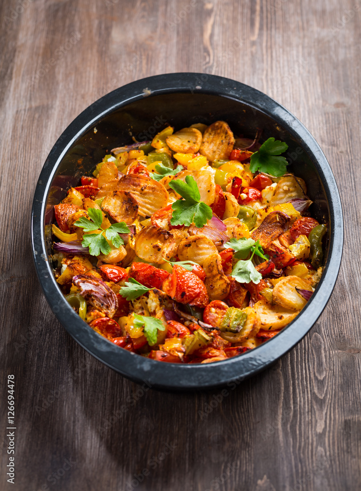 Baked vegetables in pan