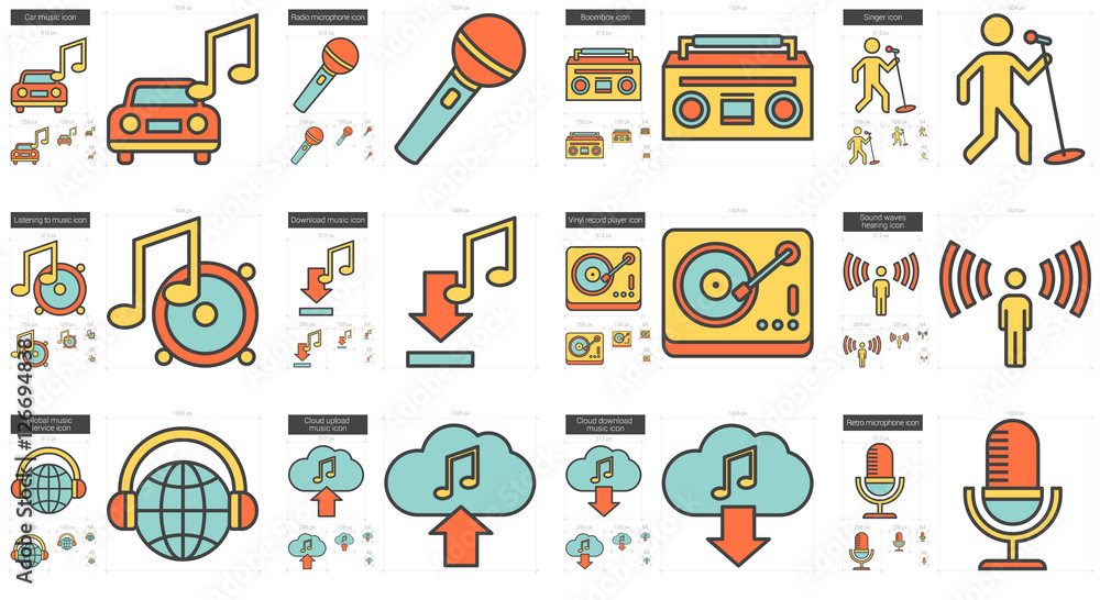 Music line icon set. Music line icon set.